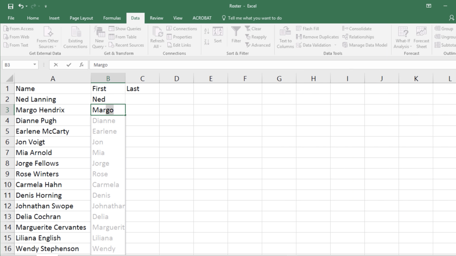 screenshot of Flash Fill